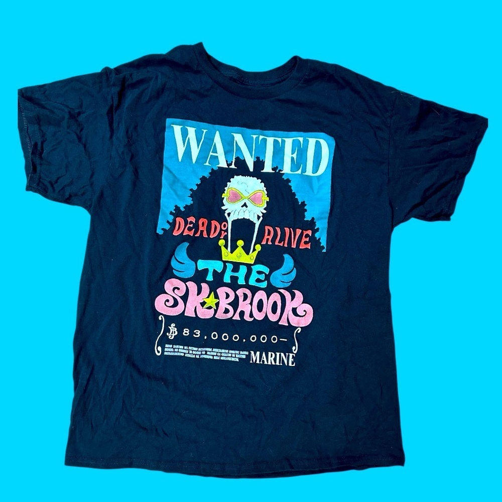 One Piece - Ripple Junction - Large Black The Sk Brook Wanted T Shirt - 🏴‍☠️
